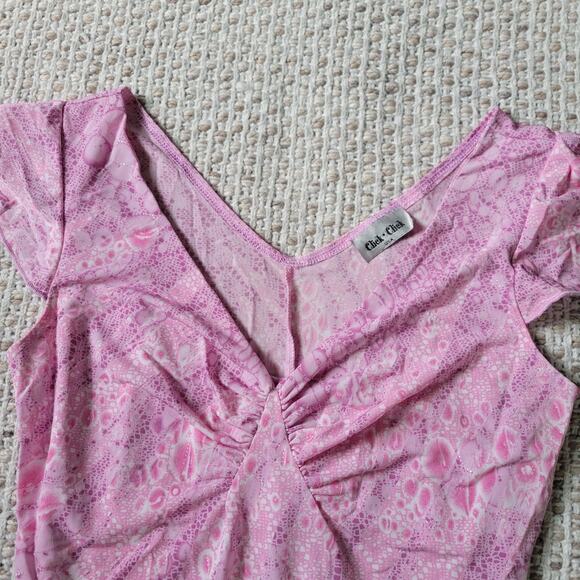 Vintage Y2K Click Click Womens Medium* Pink Mini Dress Short Sleeve Sparkle - Picture 2 of 6